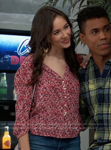 Molly’s red floral peplum top on General Hospital