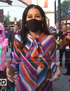 Morgan Radford’s striped tie neck blouse on Today