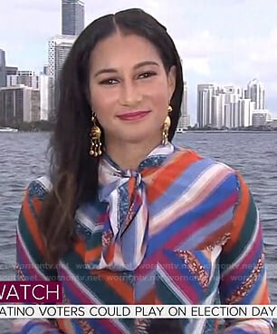 Morgan Radford’s striped tie neck blouse on Today