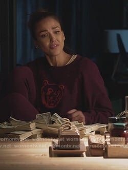 Nancy’s purple bear sweatshirt on LA’s Finest