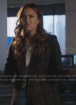 Nancy’s black plaid double breasted blazer on LA’s Finest