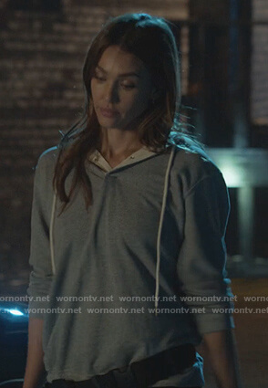Nancy’s gray henley hoodie on LA’s Finest