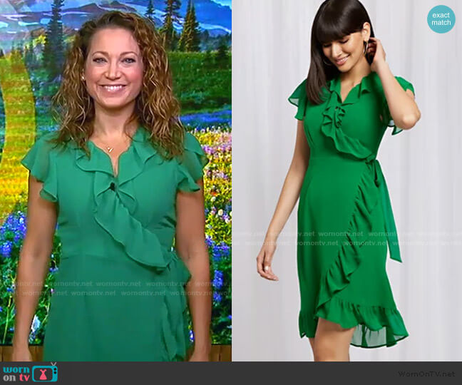 New York & Company Ruffled Wrap Dress worn by Ginger Zee on Good Morning America