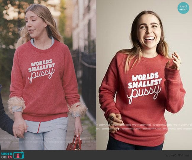Rachel Antonoff Worlds Smallest Pussy Sweatshirt worn by Katherine (Katherine Ryan) on The Duchess