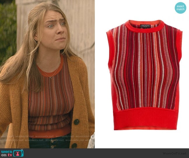 Rag and Bone Lisse Stripe Knit Tank Top worn by Sterling Wesley (Maddie Phillips) on Teenage Bounty Hunters