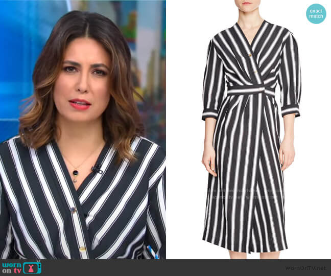 Sandro Carl Button Front Stripe Midi Dress worn by Cecilia Vega on Good Morning America