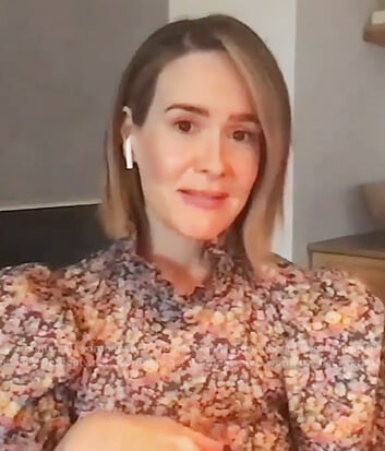 Sarah’s floral ruffle neck dress on Live with Kelly and Ryan