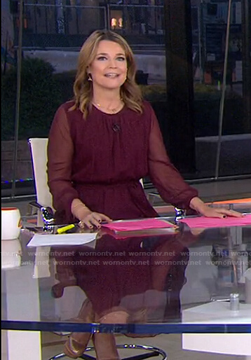 Savannah’s burgundy sheer-sleeve dress on Today
