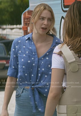 Sterling’s blue polka dot tie waist blouse on Teenage Bounty Hunters