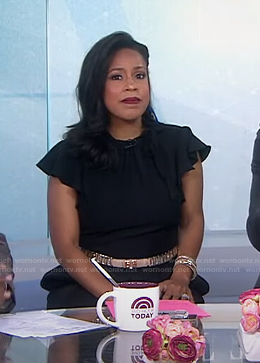 Sheinelle’s black ruffled tie neck jumpsuit on Today