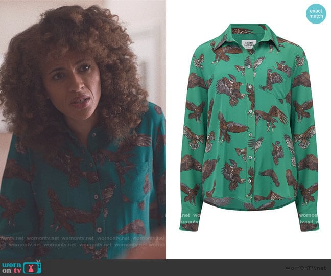 Silken Favours Eagle Shirt in Green worn by Bev (Michelle de Swarte) on The Duchess