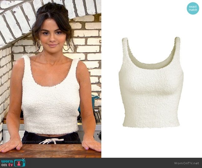 Skims Cozy Knit Tank in Bone worn by Selena Gomez on Selena + Chef