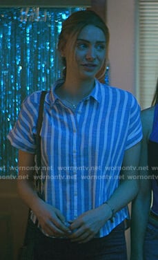 Sterling’s blue striped short sleeve shirt on Teenage Bounty Hunters