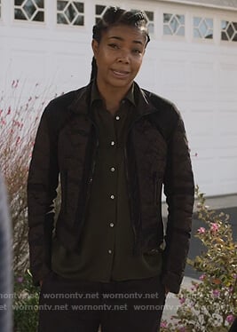 Sydney’s quilted camo jacket on LA’s Finest