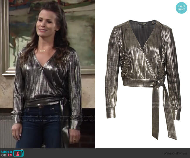 Ted Baker Elwiira Metallic Wrap Top worn by Chelsea Lawson (Melissa Claire Egan) on The Young and the Restless