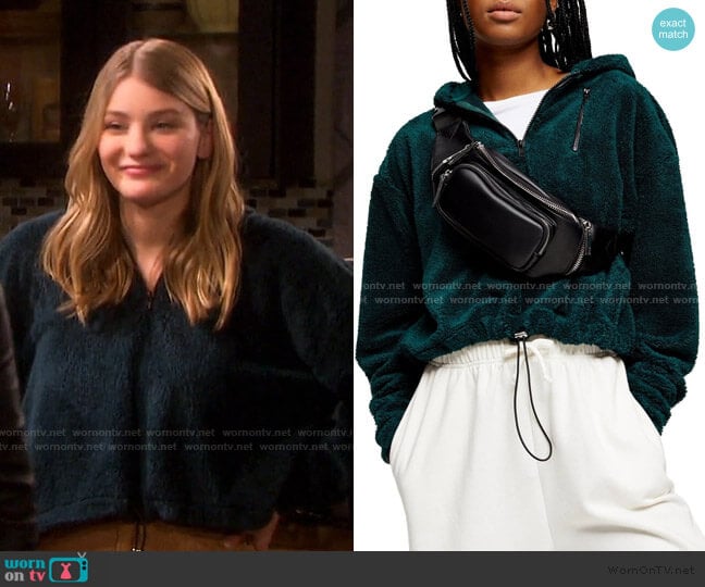 Topshop Borg Half Zip Hoodie worn by Alice Caroline Horton (Lindsay Arnold) on Days of our Lives