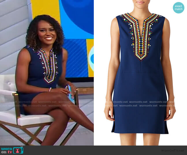 Tory Burch Embroidered Sophia Shift Dress worn by Janai Norman on Good Morning America