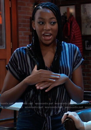 Trina blue stripe tie front top on General Hospital