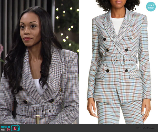 Veronica Beard Harvey Belted Jacket worn by Amanda Sinclair (Mishael Morgan) on The Young and the Restless