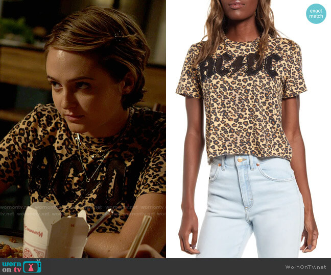 Vinyl Icons AC/DC Leopard Print Crop Tee worn by Isabel  (Sophie Reynolds) on LA's Finest