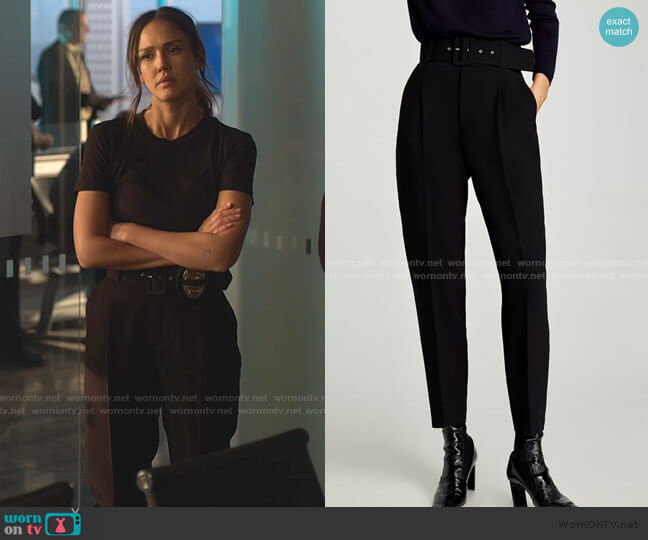 Zara Crepe Trousers with Belt worn by Nancy McKenna (Jessica Alba) on LA's Finest