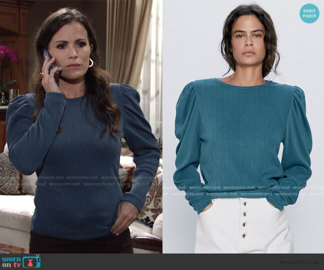 Zara Ribbed Balloon Sleeve Top worn by Chelsea Lawson (Melissa Claire Egan) on The Young and the Restless
