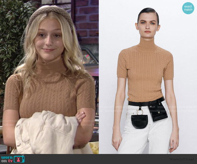 Zara Textured Weave Sweater with Pearl Button worn by Faith Newman (Alyvia Alyn Lind) on The Young and the Restless
