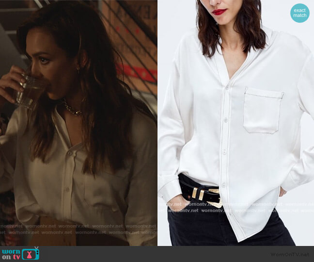 Zara Contrasting Stitch Blouse worn by Nancy McKenna (Jessica Alba) on LA's Finest