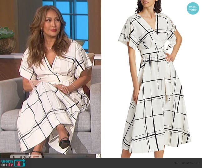 3.1 Phillip Lim Windowpane Wrap Midi Dress worn by Carrie Inaba on The Talk