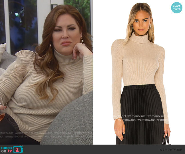 525 America Raglan Sleeve Pearls Beaded Solid Sweater worn by Emily Simpson on The Real Housewives of Orange County