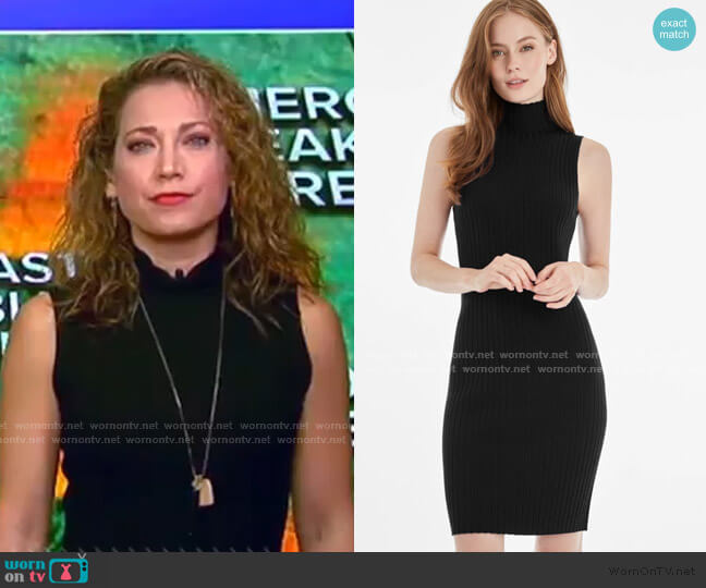 525 America Ribbed Mock Neck Dress worn by Ginger Zee on Good Morning America
