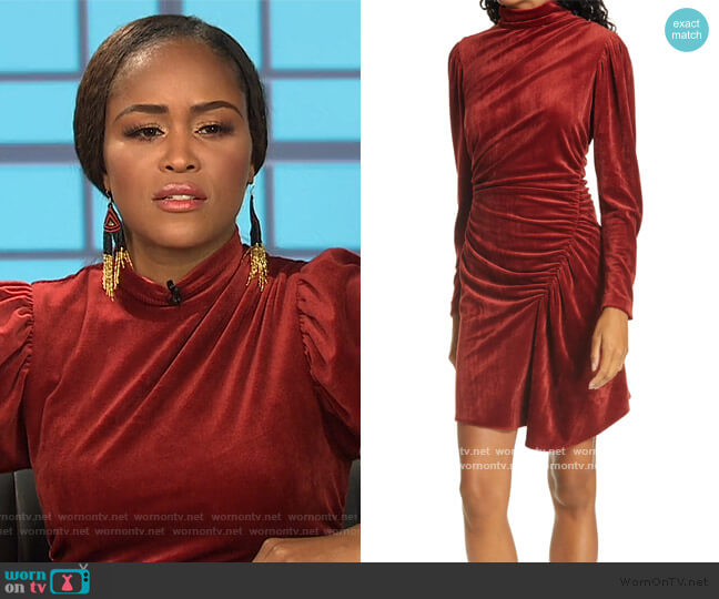 A.L.C. Marcel Long Sleeve Ruched Velvet Minidress worn by Eve on The Talk