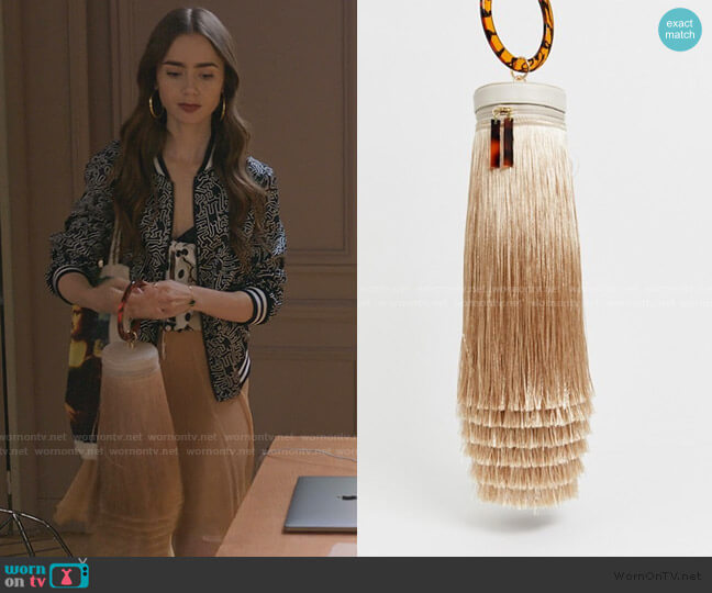 Asos Extreme Fringe Bag with Natural Handle worn by Emily Cooper (Lily Collins) on Emily in Paris