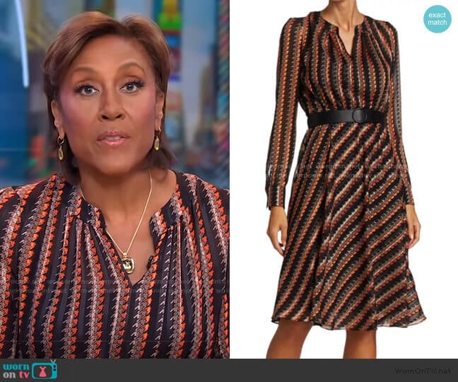 Akris punto Houndstooth-Printed Crepe Dress worn by Robin Roberts on Good Morning America