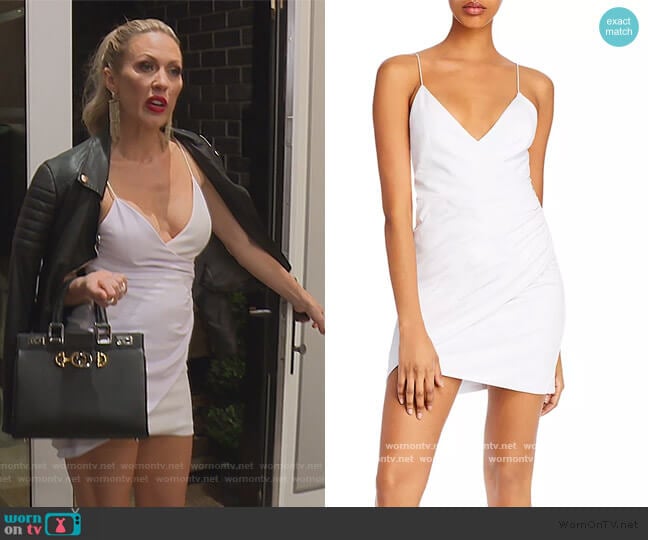 Alice + Olivia Ashanti Faux-Wrap Dress worn by Braunwyn Windham-Burke on The Real Housewives of Orange County