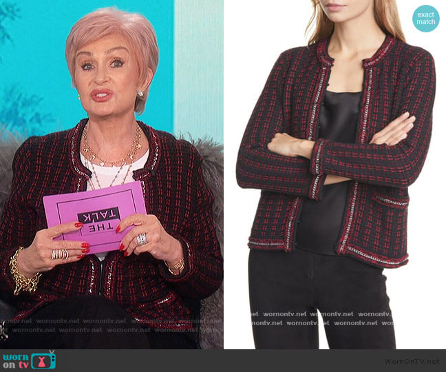 Alice + Olivia Georgia Embellished Sweater Jacket worn by Sharon Osbourne on The Talk