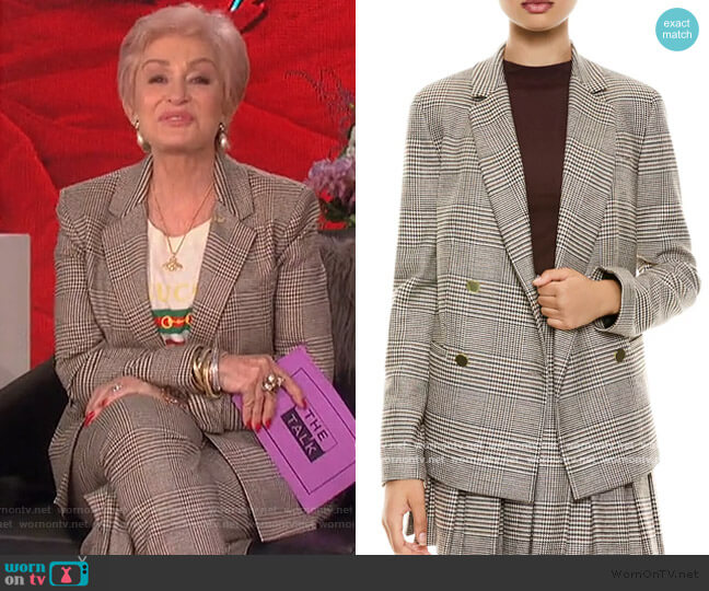 Alice + Olivia Bergen Plaid Blazer worn by Sharon Osbourne on The Talk