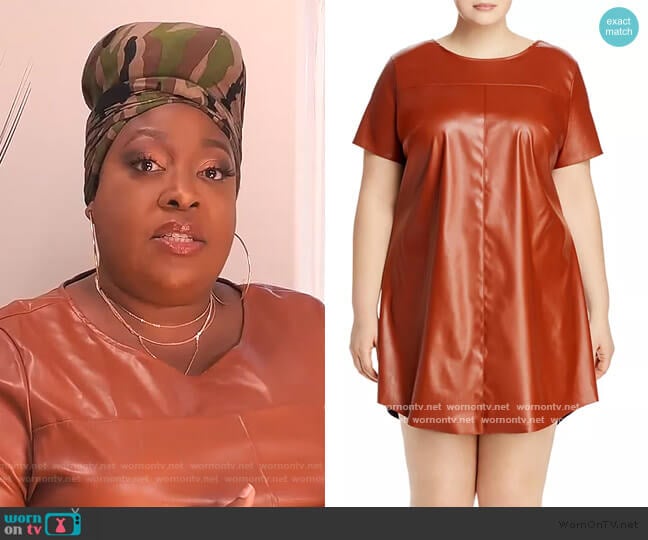Aqua Curve Faux-Leather T-Shirt Dress worn by Loni Love on The Real