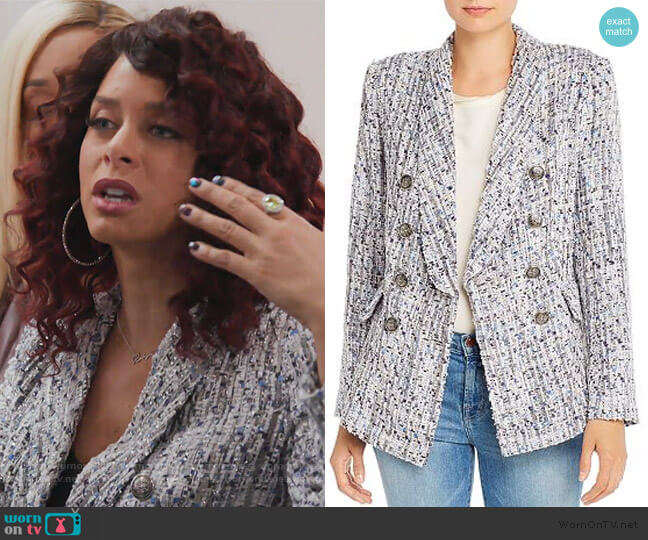 Aqua Tweed Double-Breasted Blazer worn by Karen Huger on The Real Housewives of Potomac