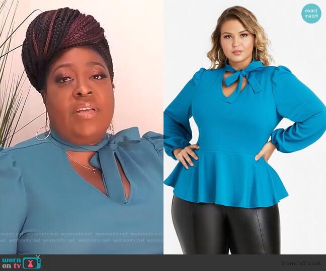 Ashley Stewart Puff Sleeve Peplum Top worn by Loni Love on The Real