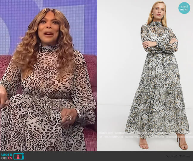 ASOS High Neck Tiered Maxi Dress in leopard print worn by Wendy Williams on The Wendy Williams Show