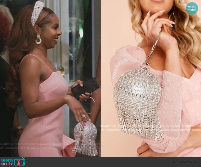 ASOS Luxe rhinestone fringe sphere bag worn by Candiace Dillard Bassett on The Real Housewives of Potomac