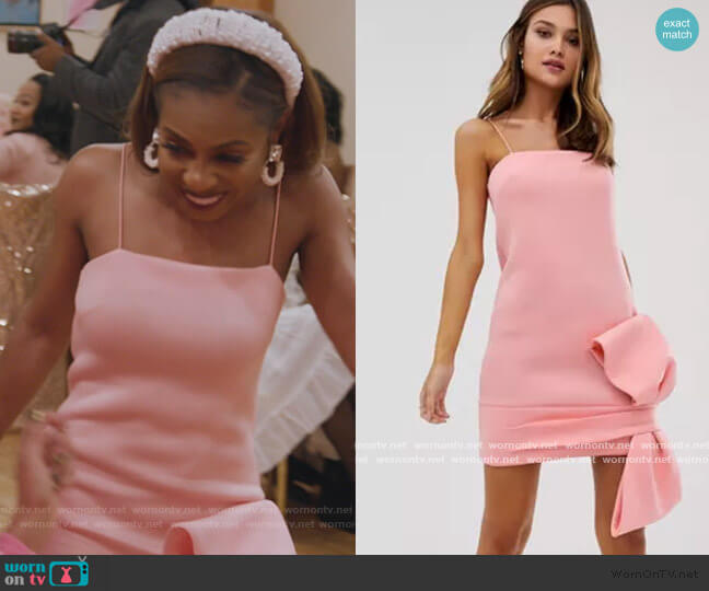 ASOS bow detail shift mini dress worn by Candiace Dillard Bassett on The Real Housewives of Potomac