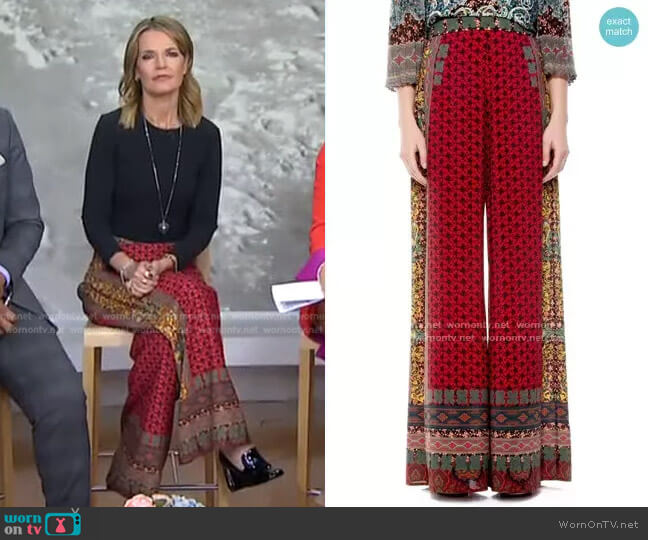 Alice + Olivia Athena Pattern Mix Wide Leg Pants worn by Savannah Guthrie on Today