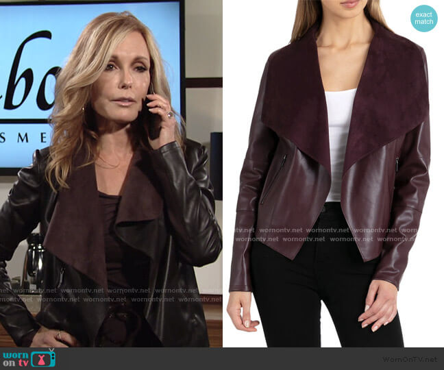 Bagatelle Drape Faux Leather & Faux Suede Jacket worn by Lauren Fenmore (Tracey Bregman) on The Young and the Restless
