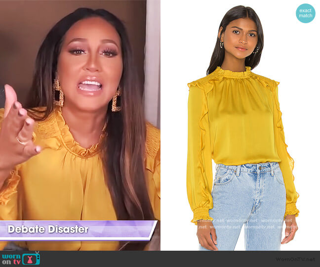 BCBGMAXAZRIA Ruffle Blouse worn by Adrienne Houghton on The Real