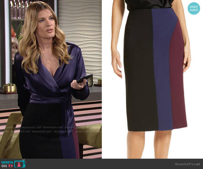Hugo Boss Colorblock Ponte Skirt worn by Phyllis Summers (Michelle Stafford) on The Young and the Restless