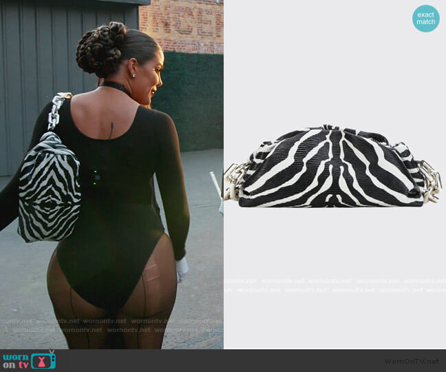 Bottega Veneta The Pouch Medium Zebra-Print Clutch worn by Khloe Kardashian on Keeping Up with the Kardashians