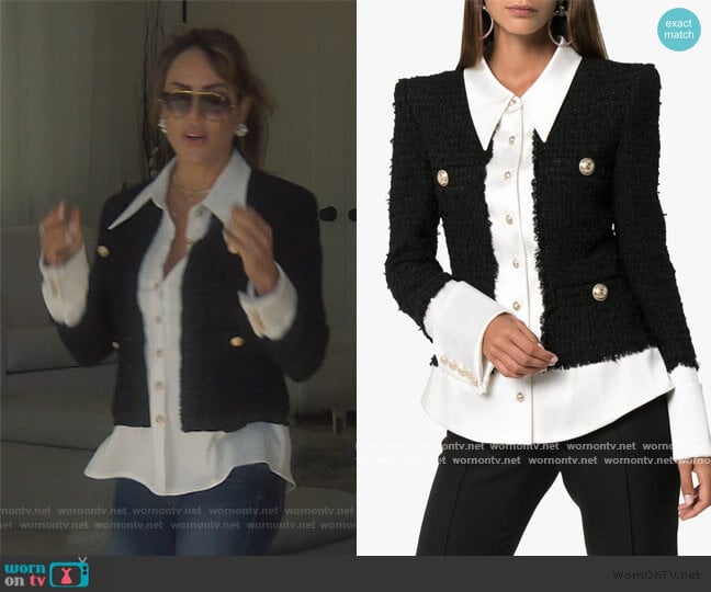 Balmain Tweed And Satin Buttoned Jacket worn by Kelly Dodd on The Real Housewives of Orange County