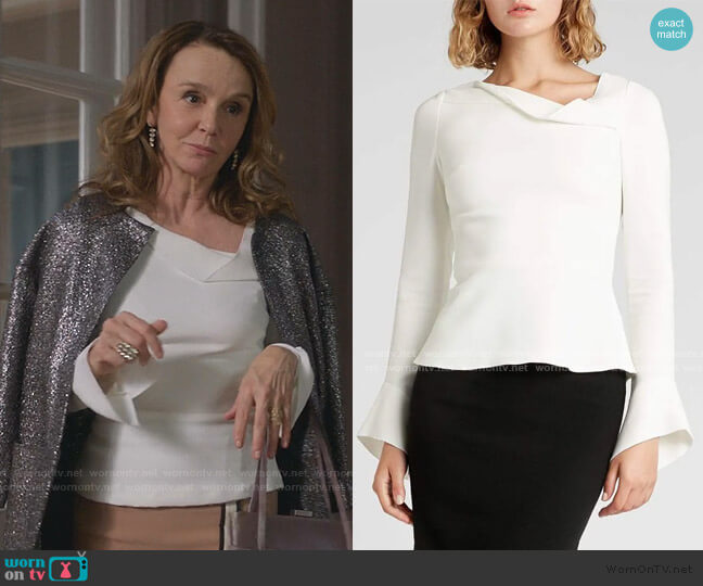 Roland Mouret Boronia Top worn by Sylvie (Philippine Leroy-Beaulieu) on Emily in Paris